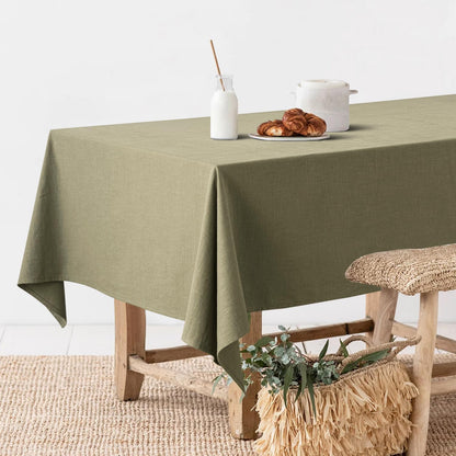 Linen Cotton Blend Tablecloth Rectangle, Luxury Waterproof Stain Resistant Durable Farmhouse Oblong Table Cloth for Dining Party Weddings Birthday Events Boho Decor, 52 X 84 Inch, Olive Green