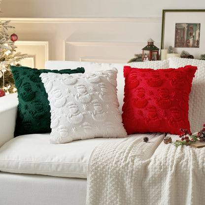 Christmas Pillow Covers 18X18 Inch Dark Green Winter Pillow Covers Set of 2 Decorative Festival Soft Fluffy Snowman Pillowcases for Home Decors Couch Sofa Livingroom Bed