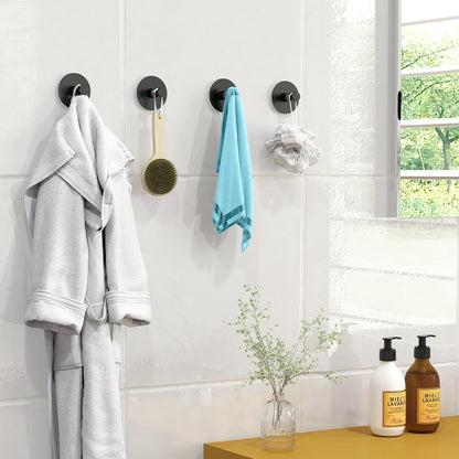 Adhesive Hooks for Walls No Damage 4 PCS, Heavy Duty Aluminum Strong Adhesive Towel Hooks for Bathrooms for inside Shower for Hanging Loofah, Clothes, Robes