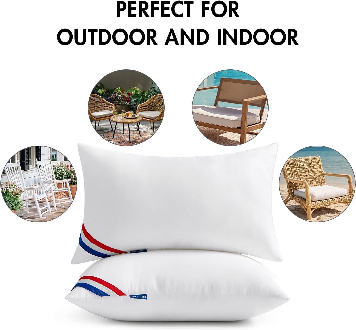 Outdoor Pillows Pack of 4 12X20 Inch Outdoor Pillow Inserts Waterproof Decorative Throw Pillow Inserts, Rectangle Water Resistant Pillow for Garden Couch Furniture