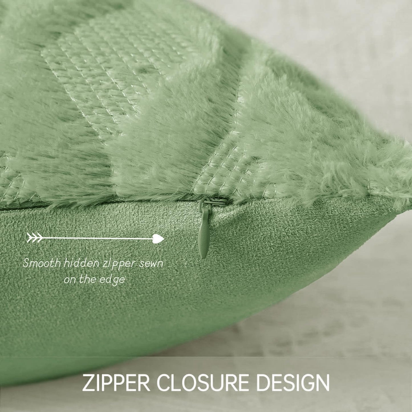 Sage Green Throw Pillow Covers 18X18 Inch, Soft Plush Faux Wool Couch Pillow Covers Set of 2 Decorative Farmhouse Boho Throw Pillows for Sofa Living Room Bed