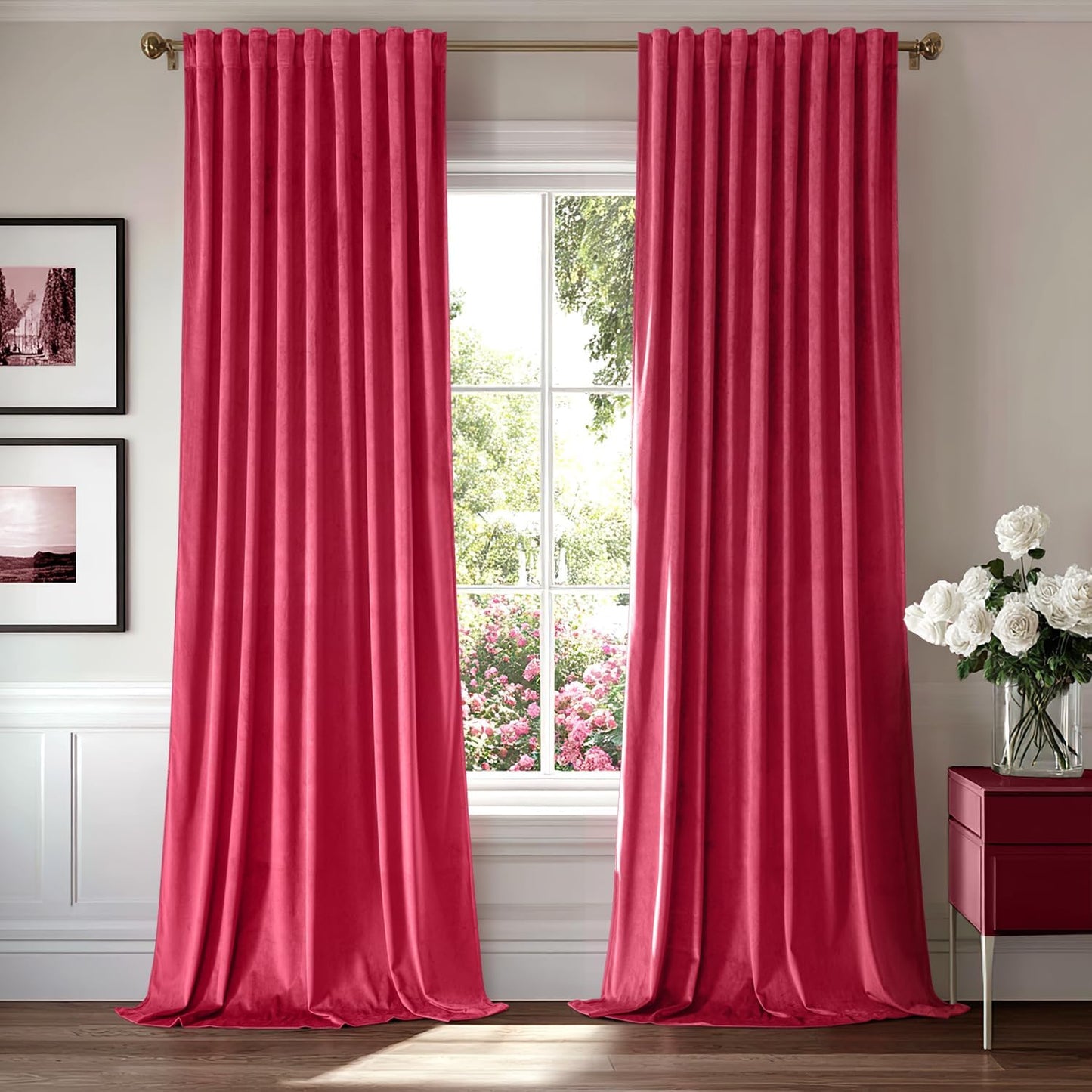 Hot Pink Velvet Curtains 84 Inches - Luxury Blackout Curtains for Bedroom Living Room Thermal Insulated Super Soft Window Drapes Rod Pocket & Back Tab, W52 X L84 Inches, 2 Panels