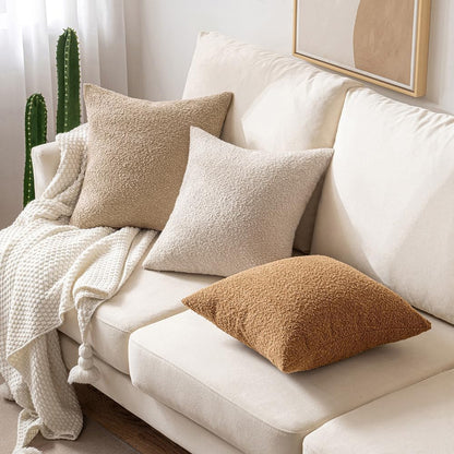18X18 Inch Decorative Pillow Covers for Couch Bed Set of 2 Textured Boucle Neutral Throw Pillows Oatmeal Accent Solid Cushion Pillowcase Cozy Soft Sofa Livingroom Home Decor