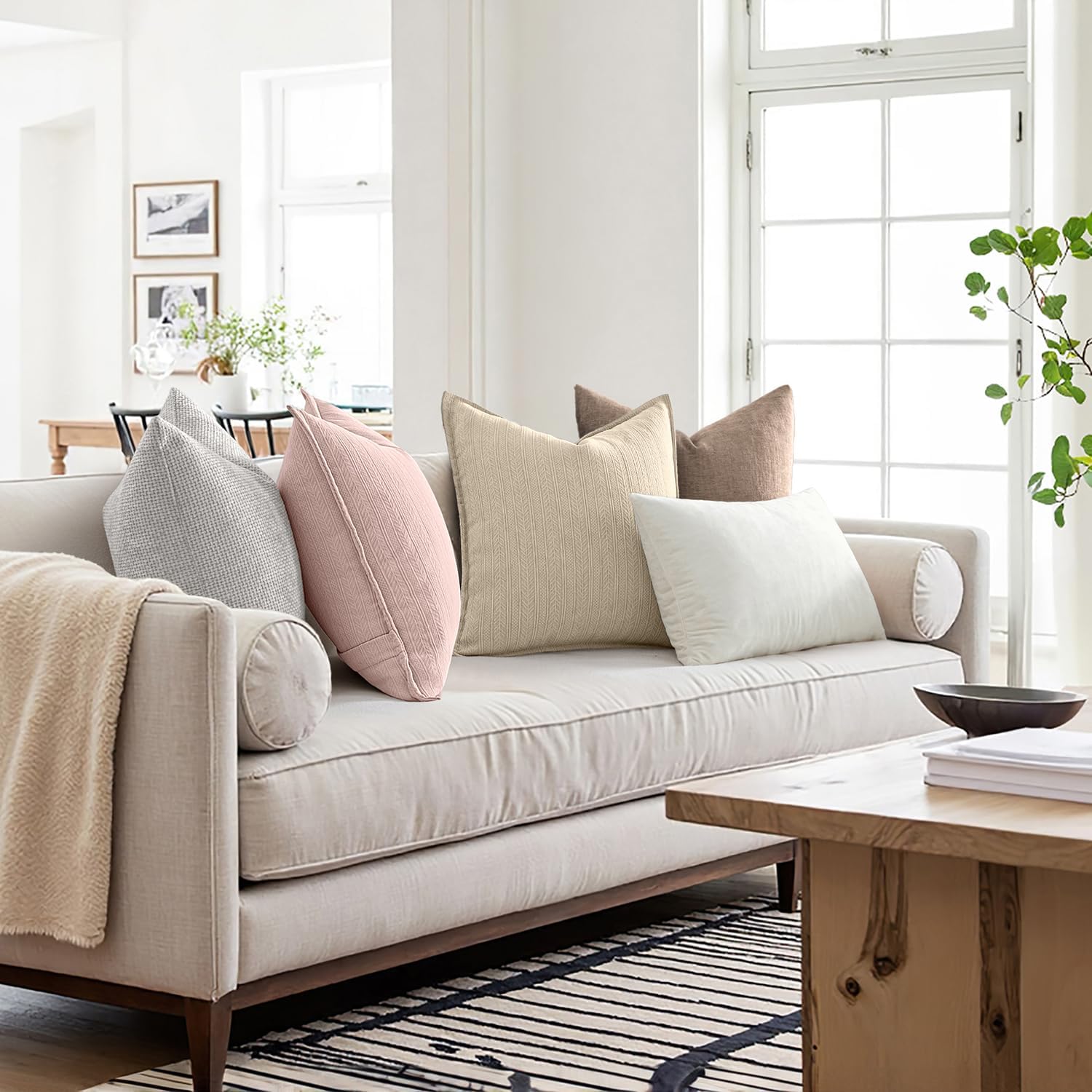 20X20 Inch Oatmeal Decorative Couch Pillow Covers Set of 2 Chenille Throw Pillow Covers Farmhouse Cushion Cases with Elegant Design for Home Decor Sofa Bedroom Living Room