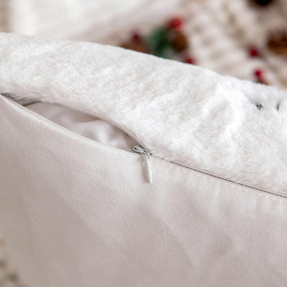 Pack of 2 Christmas Decorative Throw Pillow Covers Soft Faux Fur Pillow Cases with Embroidery Snowflake Winter Cute Pillowcases Holiday Decor for Couch Sofa Bedroom, 16×16 Inch, Green