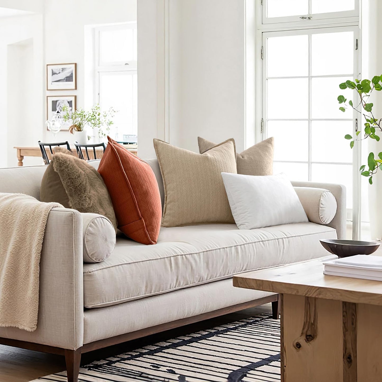 Pack of 2 Rust Decorative Pillow Covers 20X20 Soft Chenille Couch Throw Pillows Farmhouse Cushion Covers with Elegant Design for Home Decor Sofa Bedroom Living Room