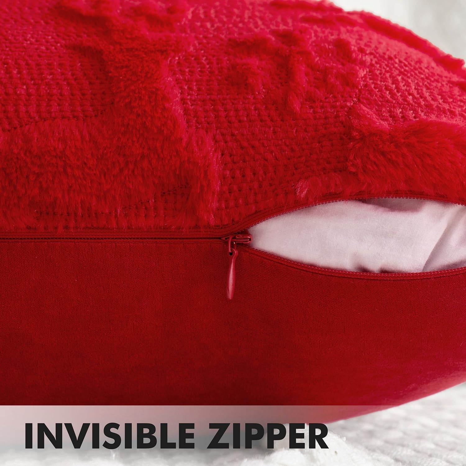 Christmas Reindeer and Snowflakes Pillow Covers 18X18 Inch Red Throw Pillows Set of 2 Decorative Festival Soft Fluffy Winter Pillow Covers for Home Decors Couch Sofa Livingroom Bed