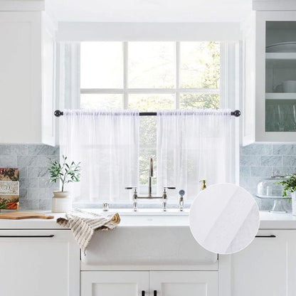 Linen Textured Sheer Curtain Valance Farmhouse Rod Pocket Drapes for Bathroom Cafe Small Window 1 Panel 60 W X 18 L Bundle with Sheer Kitchen Curtains 24 Inches Length 2 Panels, 29 X 24, White