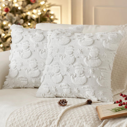 Christmas Pillow Covers 18X18 Inch Pure White Winter Pillow Covers Set of 2 Decorative Festival Soft Fluffy Snowman Pillowcases for Home Decors Couch Sofa Livingroom Bed