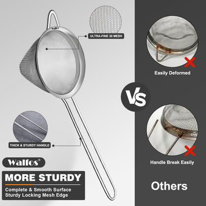 Small Fine Mesh Strainer for Cocktail & Tea, Mini Stainless Steel Sieve with Handle, 3.15 Inch Metal Strainers for Juicing, Coffee, Drinks, Tea Herbs