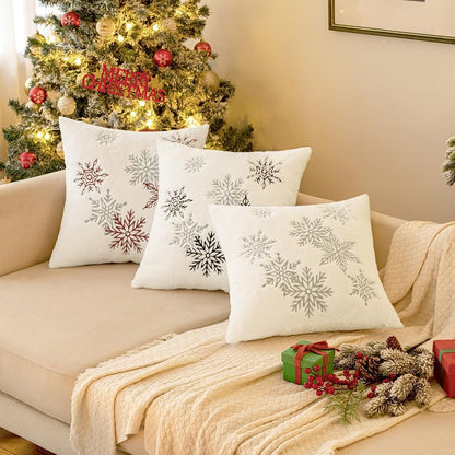 Pack of 2 Christmas Decorative Throw Pillow Covers Soft Faux Fur Pillow Cases with Embroidery Snowflake Winter Cute Pillowcases Holiday Decor for Couch Sofa Bedroom, 18×18 Inch, Black