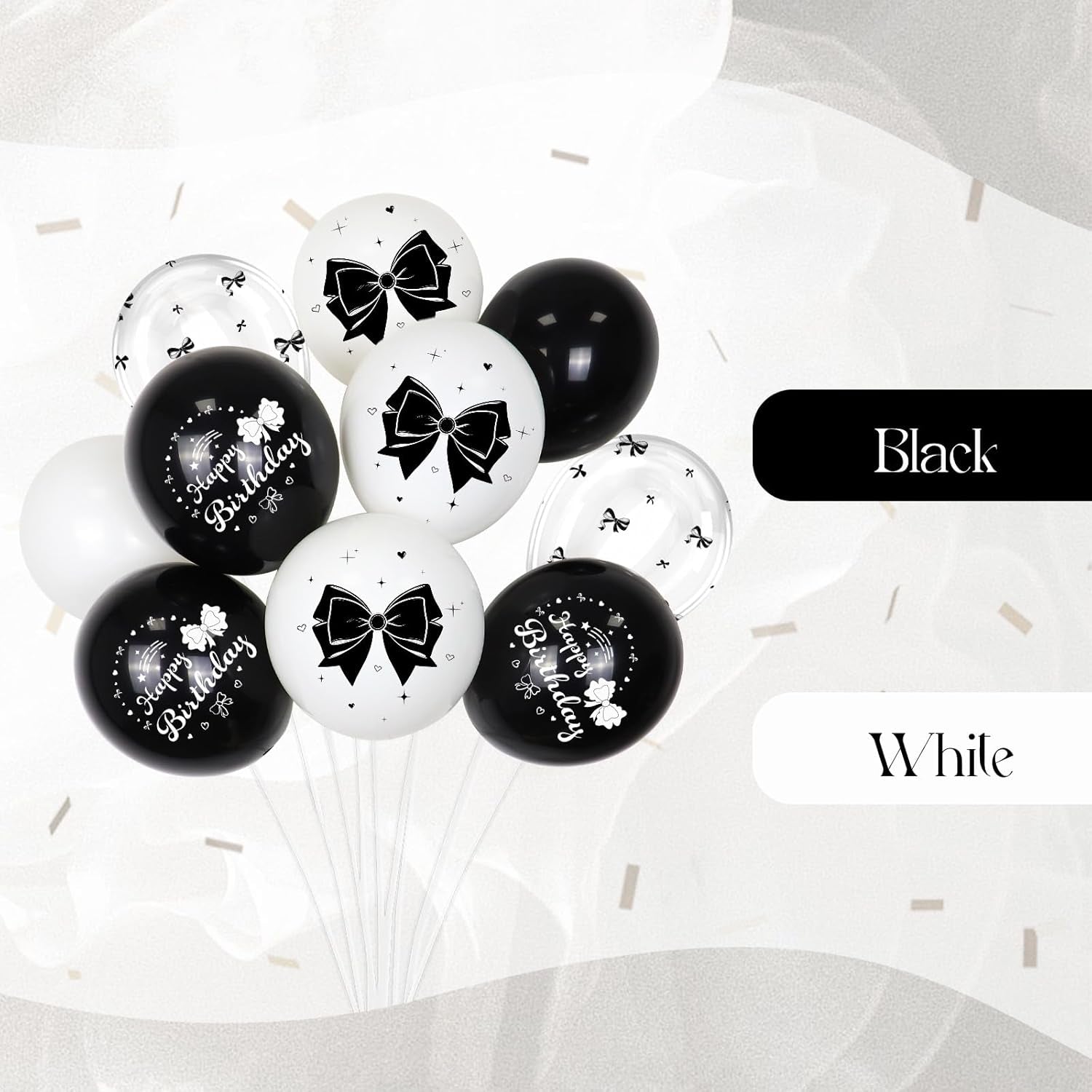 60Pcs Black Bow Balloons 12Inch with White Black Clear Bow Balloons for Coquette Black and White Birthday Party Decorations