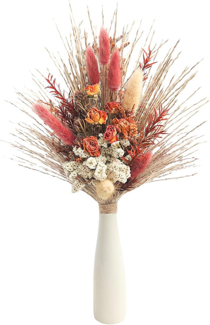 Dried Flowers with Vase,Dried Pampas Grass Bouquet, Wedding Table Decor, Boho Home Decor, Fall Wedding Decorations, Farmhouse Party Table Centrepieces. (Fall)