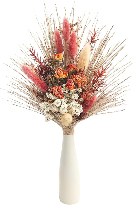 Dried Flowers with Vase,Dried Pampas Grass Bouquet, Wedding Table Decor, Boho Home Decor, Fall Wedding Decorations, Farmhouse Party Table Centrepieces. (Fall)