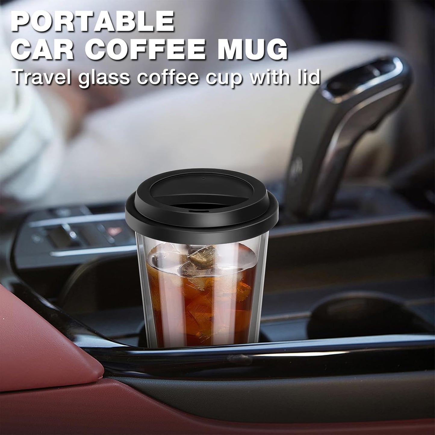 2 Packs Double Walled Glass Coffee Mugs with Silicone Lids, 12 OZ Reusable Glass Coffee Cups, Insulated Coffee Mugs, Cappuccino,Tea,Latte,Iced Coffee Cups, Glass Travel Mug, Heat Resistant