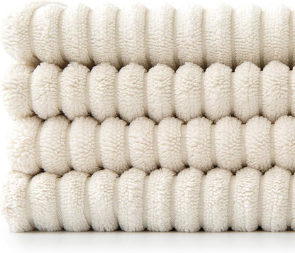 Beige Throw Pillow Covers 16X16 Inch Set of 4 Boho Patchwork Cushion Cases Modern Farmhouse Pillow Cases with Invisible Zipper Corduroy Striped Home Decor for Couch Sofa Bedroom