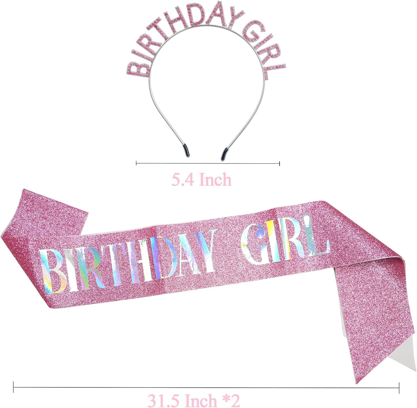 Birthday Girl Tiara and Sash Crown Headband (Pink)