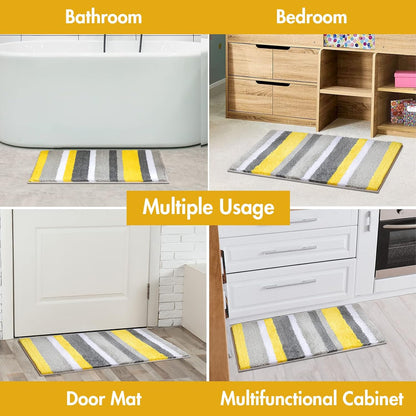 Fluffy Bathroom Rugs Bath Mats Rugs Microfiber Striped Shower Rug Absorbent, Soft and Plush Machine Washable Non Slip Carpet Quick Dry for Bathroom Floor Tub, 16X24 Inch, Yellow-Grey