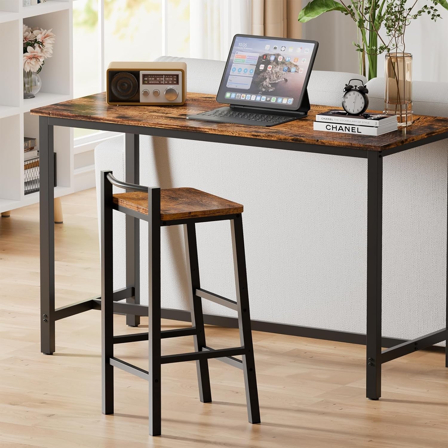 Adjustable Barstools, Bar Stools Set of 2, 24" Counter Height Stools, Modern Bar Stool with Footrest, Bar Chairs for Bar, Kitchen Lsland, Dining Room, Brown