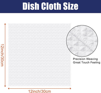 Microfiber Waffle Weave Kitchen Dish Cloths, 12 X 12 Inch Ultra Absorbent and Solid Color Dish Towels for Kitchen Fast Drying Dishcloth for Washing Dishes, 6 Pack, White