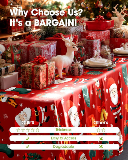 Plastic Table Cloth Disposable 10 Pack, 54 X 108 Inch Table Cloths for Parties, Decorative Tablecloths for Rectangle Tables, Christmas Tablecloth Plastic, Leakproof & Sturdy, Christmas Red