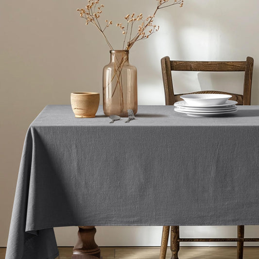 Linen Cotton Blend Tablecloth Rectangle, Luxury Waterproof Stain Resistant Durable Farmhouse Oblong Table Cloth for Dining Party Christmas Weddings Birthday, 52 X 84 Inch, Light Grey