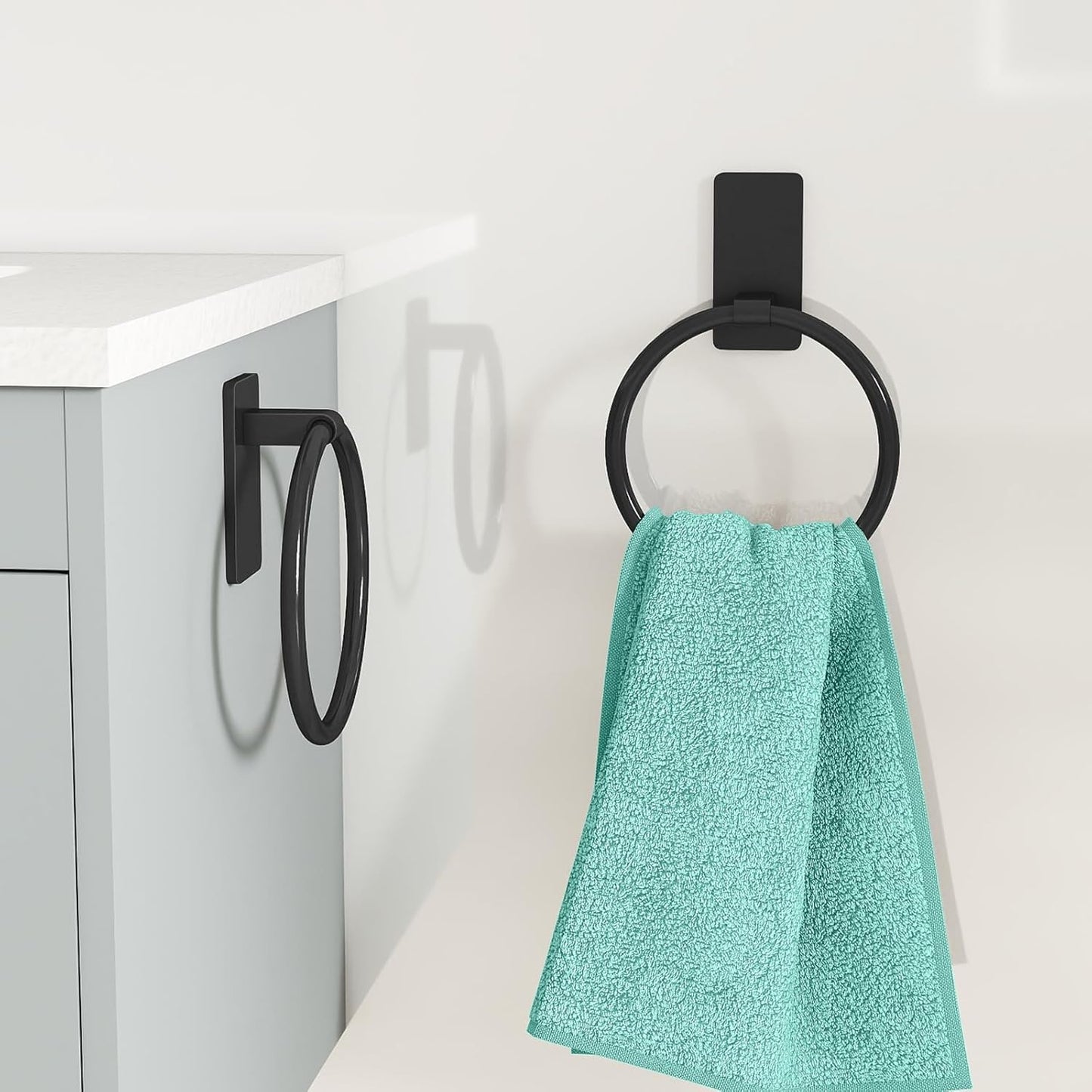 Adhesive Towel Ring, Hand Towel Holder for Bathroom Wall Mounted, Adhesive round Towel Ring for Bath RV, Black