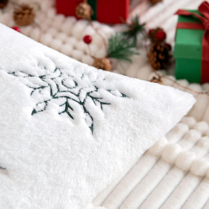 Pack of 2 Christmas Decorative Throw Pillow Covers Soft Faux Fur Pillow Cases with Embroidery Snowflake Winter Cute Pillowcases Holiday Decor for Couch Sofa Bedroom, 16×16 Inch, Green