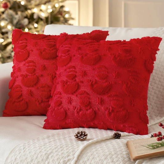 Christmas Pillow Covers 18X18 Inch Red Winter Pillow Covers Set of 2 Decorative Festival Soft Fluffy Snowman Pillowcases for Home Decors Couch Sofa Livingroom Bed