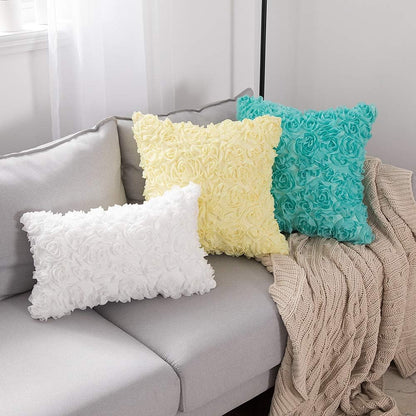 Pack of 2 3D Decorative Spring Romantic Stereo Chiffon Rose Flower Pillow Covers Solid Square Pillowcases for Valentines Day Decoration Sofa Bedroom Car 16X16 Inch 40X40Cm White Wedding
