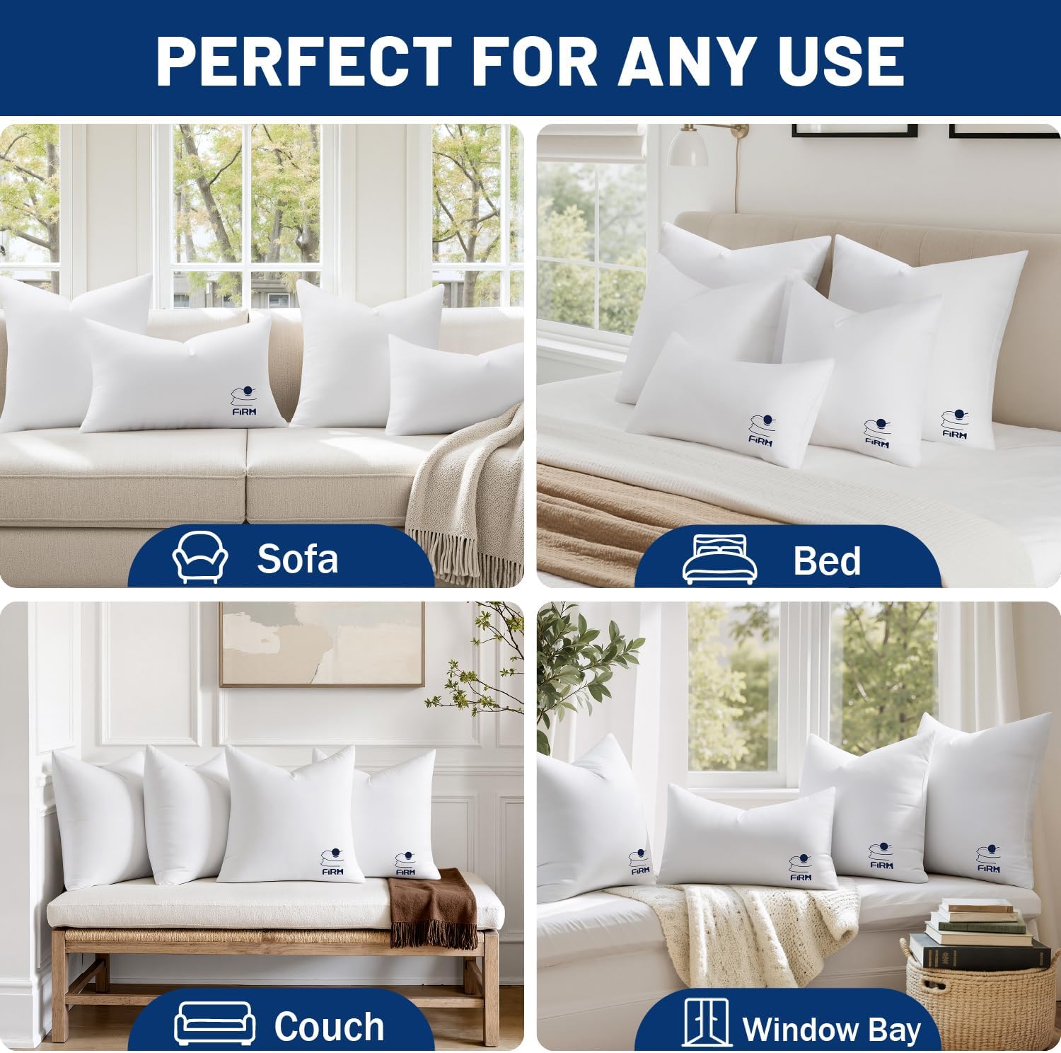 12X20 Throw Pillow Inserts Set of 2, High Support Decorative Pillow Forms for Bed and Couch, 100% Virgin Fiber Filling