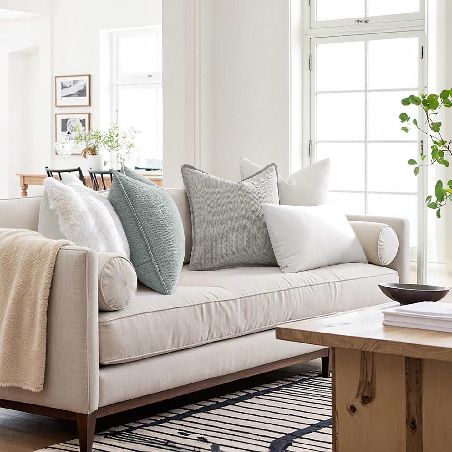 20X20 Inch Aqua Blue Decorative Couch Pillow Covers Set of 2 Chenille Throw Pillow Covers Coastal Farmhouse Cushion Cases with Elegant Design for Home Decor Sofa Bedroom Living Room