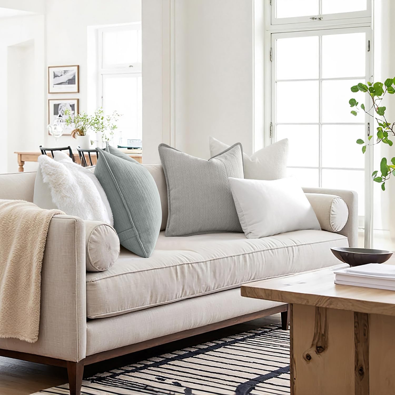 20X20 Inch Aqua Blue Decorative Couch Pillow Covers Set of 2 Chenille Throw Pillow Covers Coastal Farmhouse Cushion Cases with Elegant Design for Home Decor Sofa Bedroom Living Room