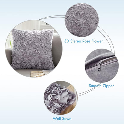 Pack of 2 3D Decorative Romantic Stereo Chiffon Rose Flower Pillow Covers Solid Square Pillowcases for Valentines Day Decoration Sofa Bedroom Car 16X16 Inch 40X40Cm Grey Wedding