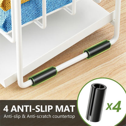 White 2-Tier Kitchen Sink Caddy Organzier Rack with Flexible Dish Brush Holder, Sponge Holder for Kitchen Sink Countertop Organization Storage,Home Decor Accessories