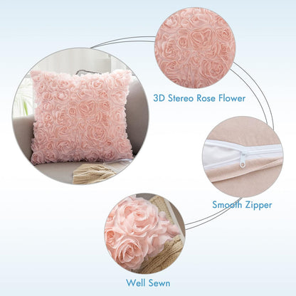 Pack of 2 3D Decorative Spring Romantic Stereo Chiffon Rose Flower Pillow Covers Solid Square Pillowcases for Valentines Day Decoration Sofa Bedroom Car 16X16 Inch 40X40Cm Peach Pink Wedding