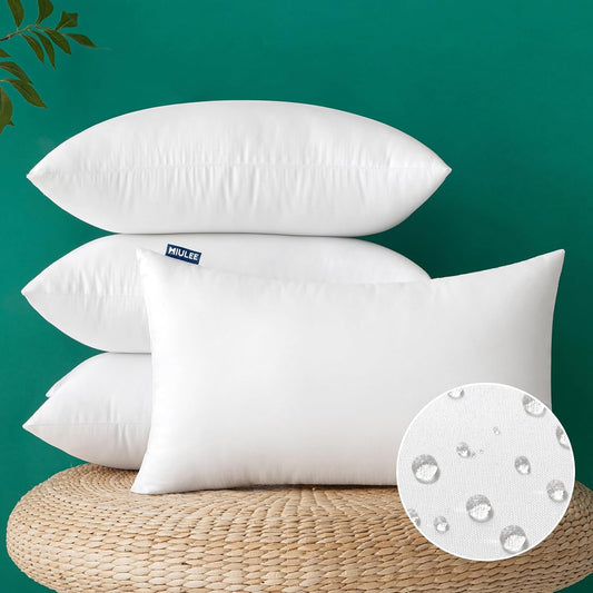 Pack of 4 12X20 Inch Outdoor Pillow Inserts Waterproof Decorative Throw Pillow Insert, Rectangle Lumbar Garden Pillow Form for Patio Sofa Couch