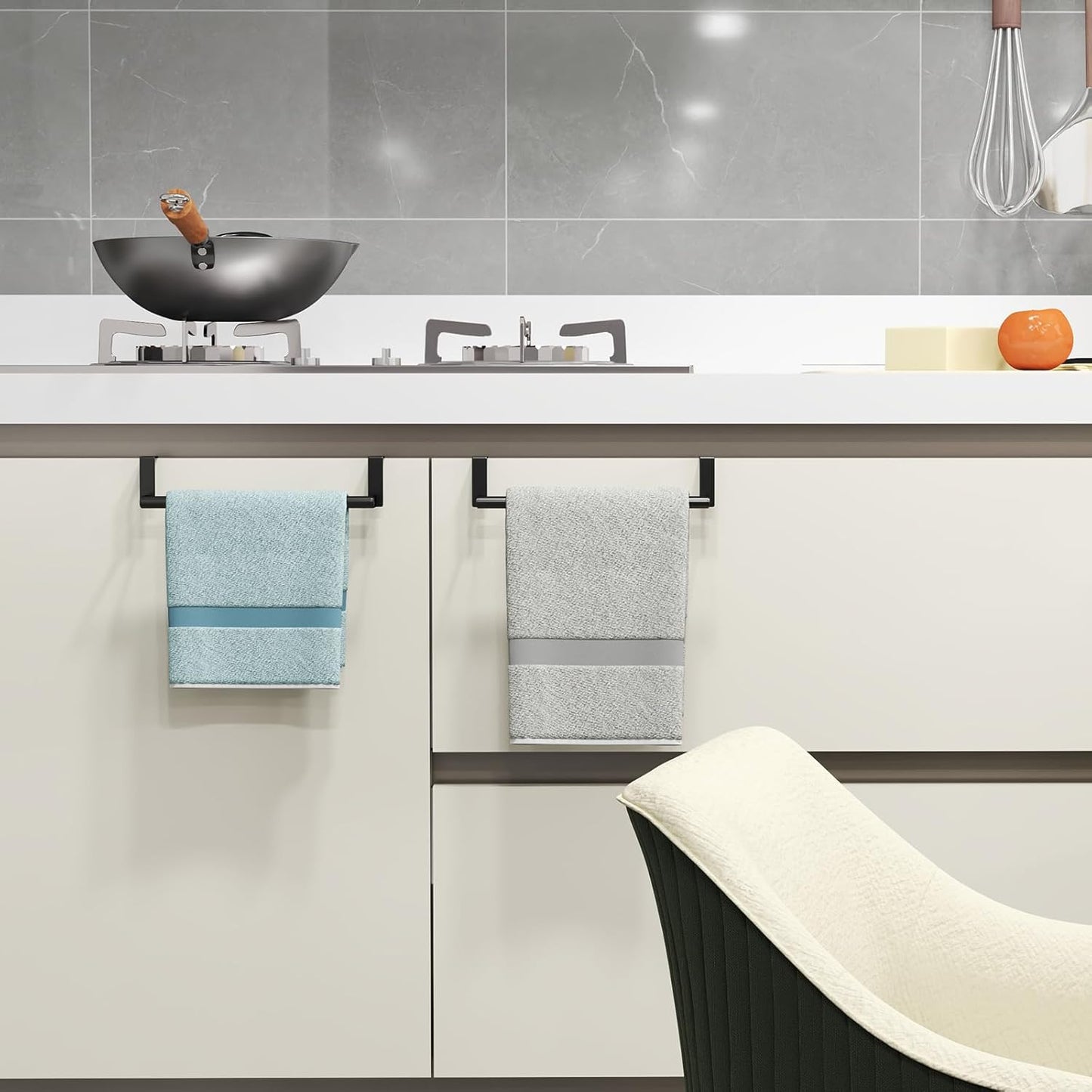 Over the Door Towel Rack, Kitchen Towel Holder over Cabinet Door Towel Bar Stainless Steel for Cupboard for Kitchen Dish Towel Holder Hanger, 2 Pack (Black)