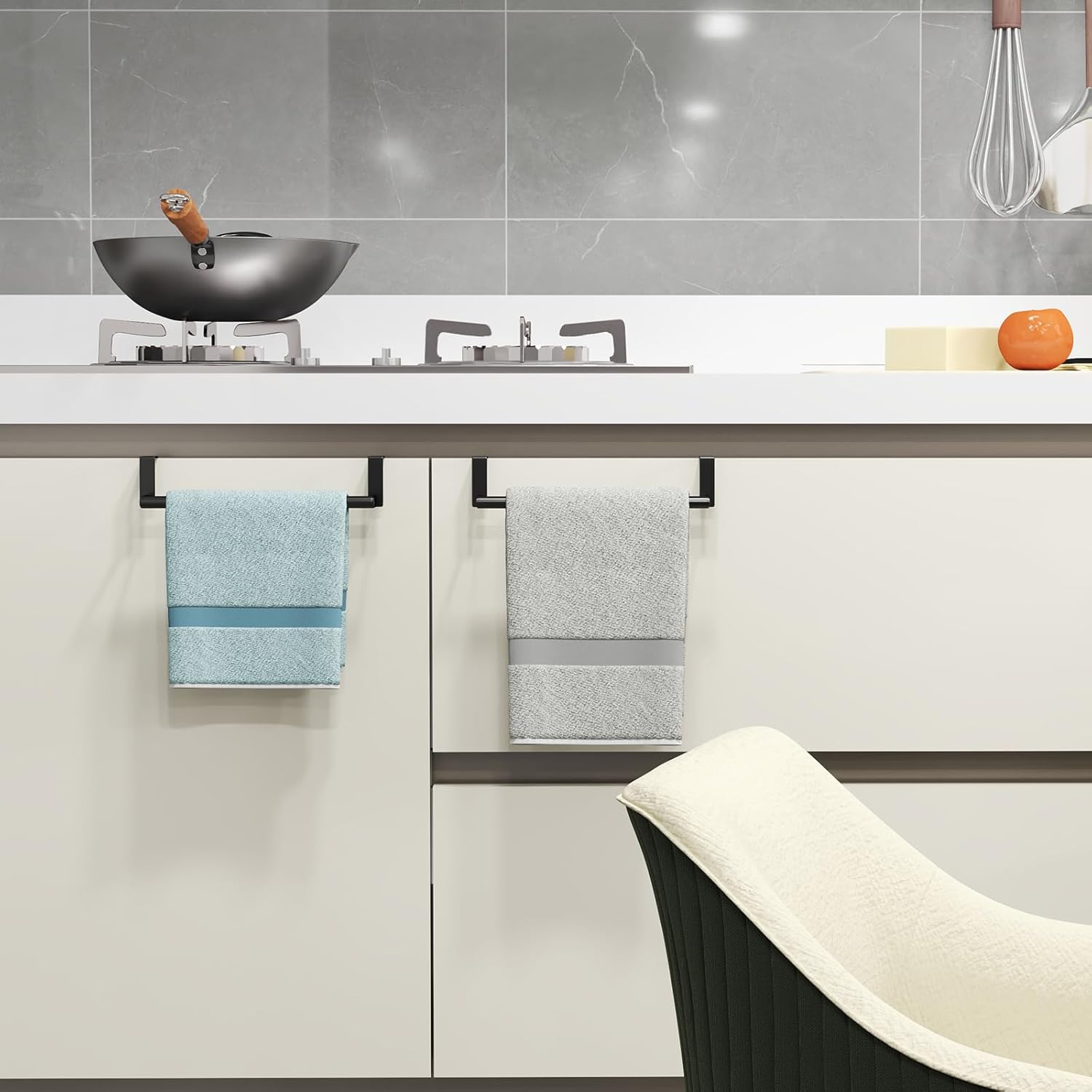 Over the Door Towel Rack, Kitchen Towel Holder over Cabinet Door Towel Bar Stainless Steel for Cupboard for Kitchen Dish Towel Holder Hanger, 2 Pack (Black)