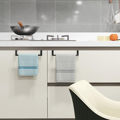 Over the Door Towel Rack, Kitchen Towel Holder over Cabinet Door Towel Bar Stainless Steel for Cupboard for Kitchen Dish Towel Holder Hanger, 2 Pack (Black)