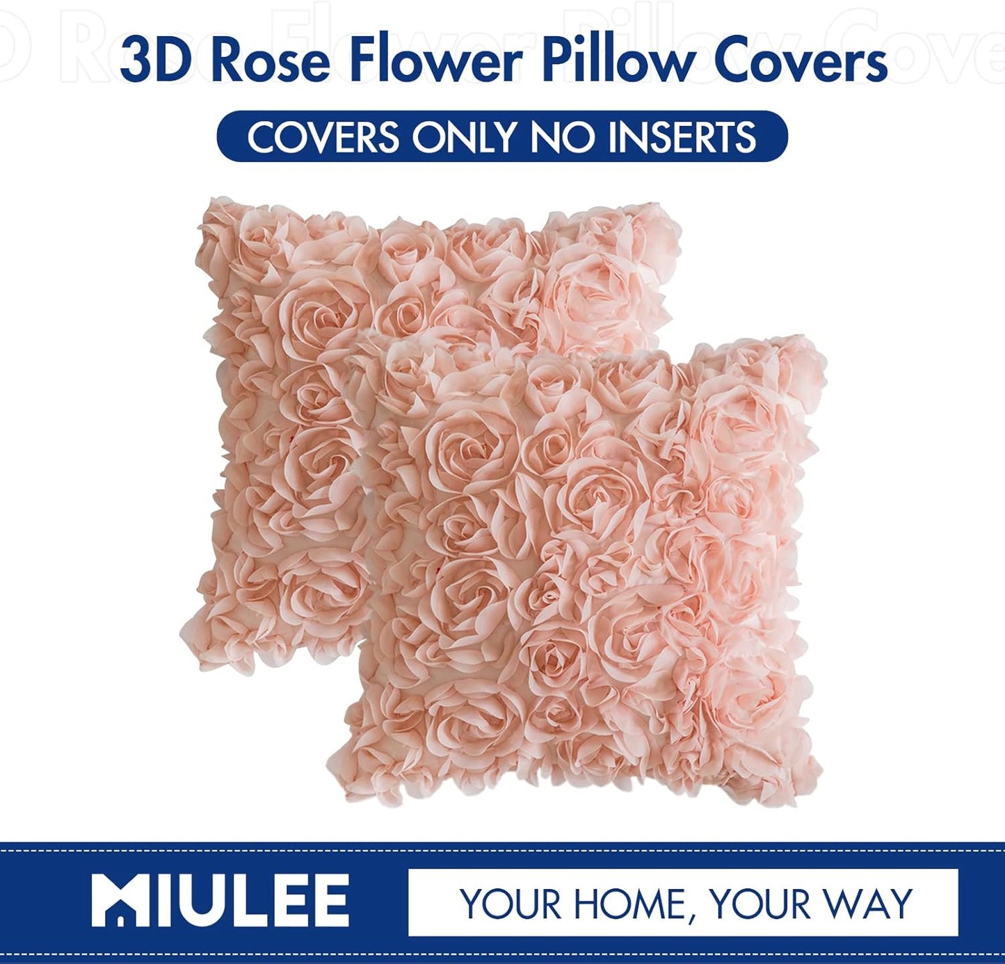 Pack of 2 3D Decorative Spring Romantic Stereo Chiffon Rose Flower Pillow Covers Solid Square Pillowcases for Valentines Day Decoration Sofa Bedroom Car 16X16 Inch 40X40Cm Peach Pink Wedding