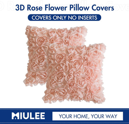 Pack of 2 3D Decorative Spring Romantic Stereo Chiffon Rose Flower Pillow Covers Solid Square Pillowcases for Valentines Day Decoration Sofa Bedroom Car 16X16 Inch 40X40Cm Peach Pink Wedding
