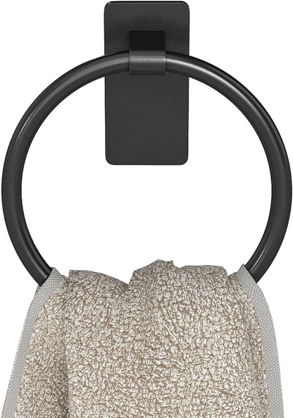 Adhesive Towel Ring, Hand Towel Holder for Bathroom Wall Mounted, Adhesive round Towel Ring for Bath RV, Black