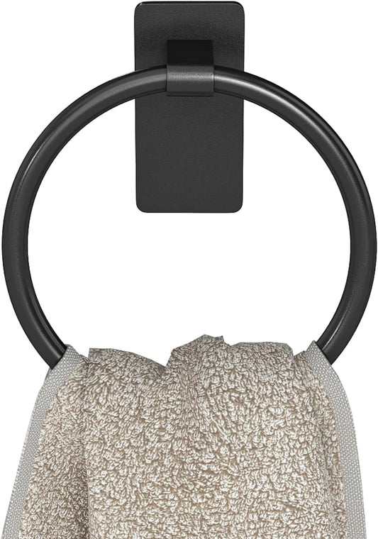 Adhesive Towel Ring, Hand Towel Holder for Bathroom Wall Mounted, Adhesive round Towel Ring for Bath RV, Black