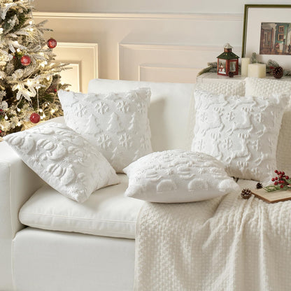 Christmas Pillow Covers 18X18 Inch Pure White Winter Pillow Covers Set of 2 Decorative Festival Soft Fluffy Snowman Pillowcases for Home Decors Couch Sofa Livingroom Bed