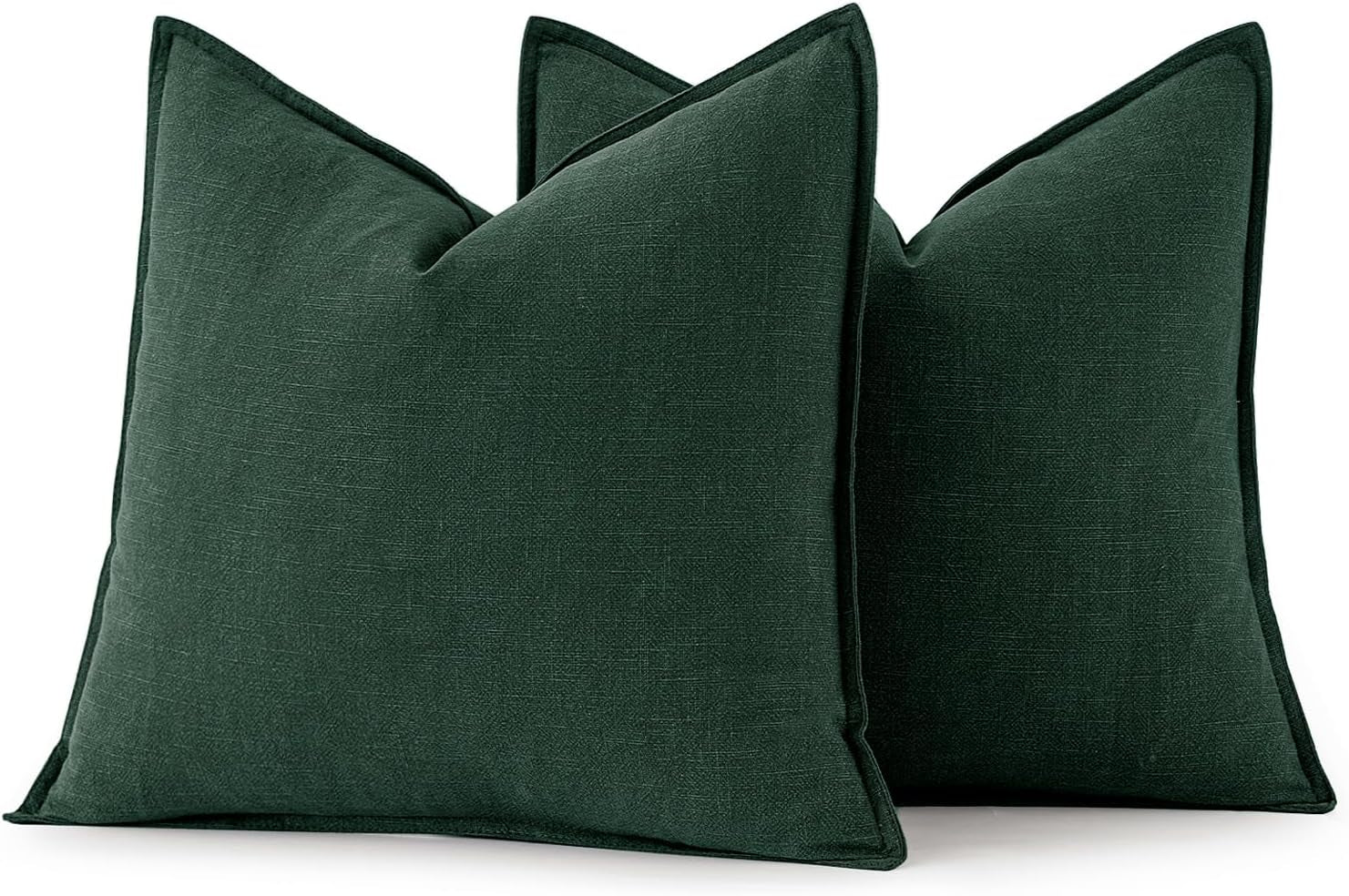 Christmas Decorative Linen Pillow Covers 18X18 Inch Dark Green ​Boho Farmhouse​ ​Neutral Couch Throw Pillows for Bed Pack of 2 Accent Modern Pillowcase Sofa Livingroom Home Decor