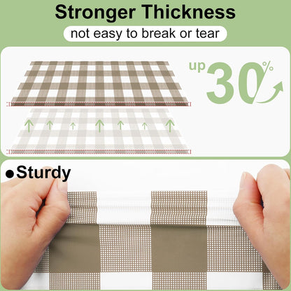 3 Packs Buffalo Disposable Table Cloth, 54 X 108 Inch Waterproof Plastic Tablecloth, Rectangle White and Khaki Checkered Table Covers for Picnic, Birthday, Party
