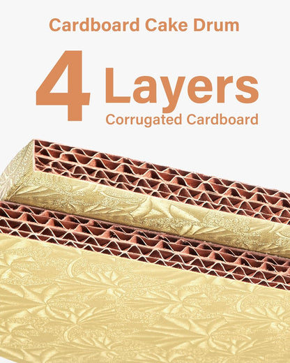 Cake Boards Drum 12 Inch Round, 1/2" Thick Decorating Supplies, Gold Sturdy Corrugated Cardboard Base, Base Para Pastel, 1 Pack