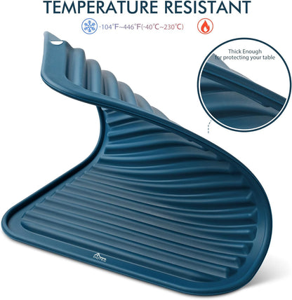 BPA Free Silicone Trivets for Hot Pots and Pans, 446℉ Heat Resistant for Kitchen Counter Dish Drying Mat, Set of 2 Classic Blue