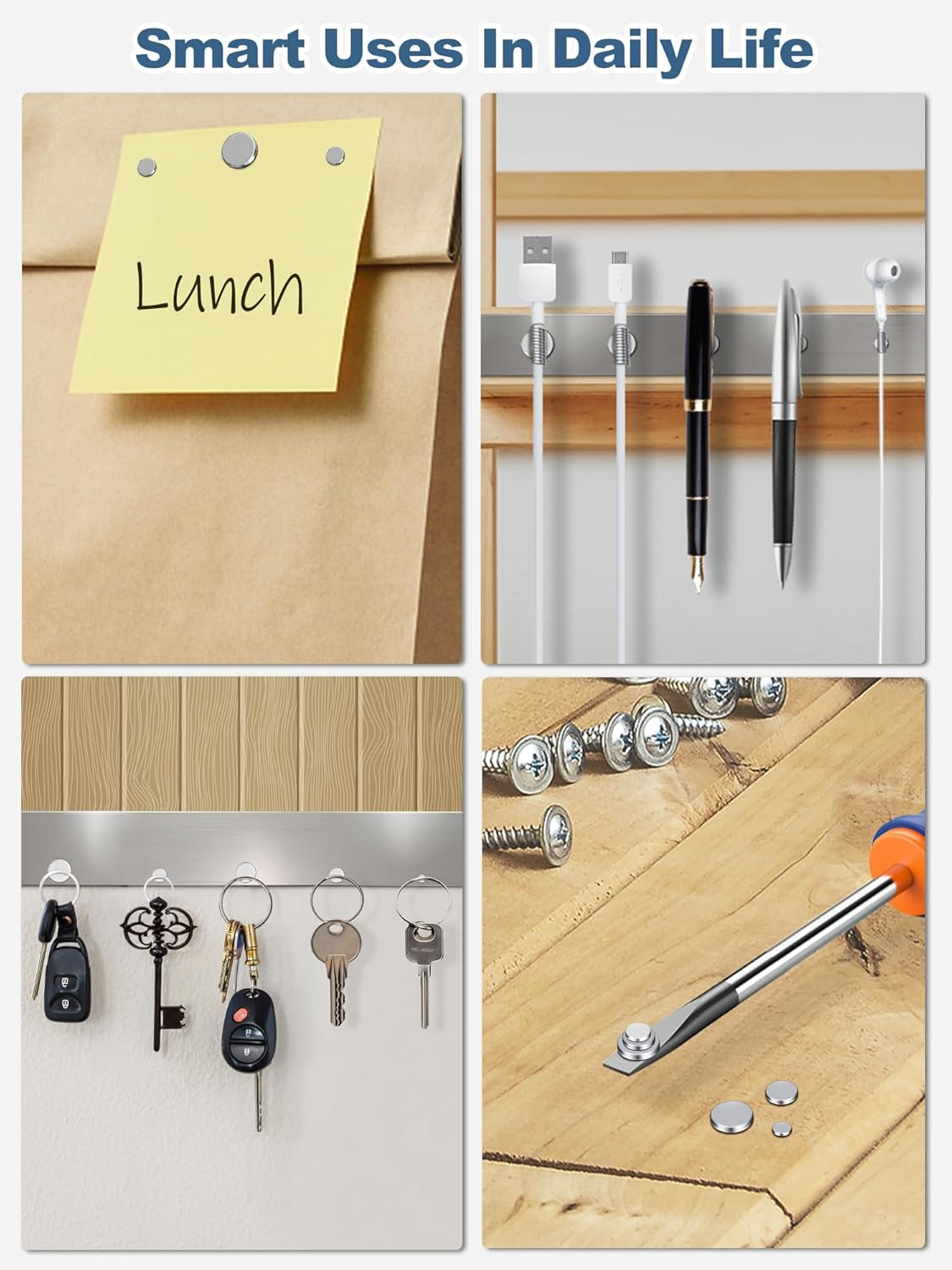 50 Pcs Rare Earth Magnets, 5-Size Small round Fridge Magnets, Multi-Use Premium Office Magnet for Fridge, Office, Whiteboard, Crafts, DIY Hobbies, Kitchen, Science(Silver)